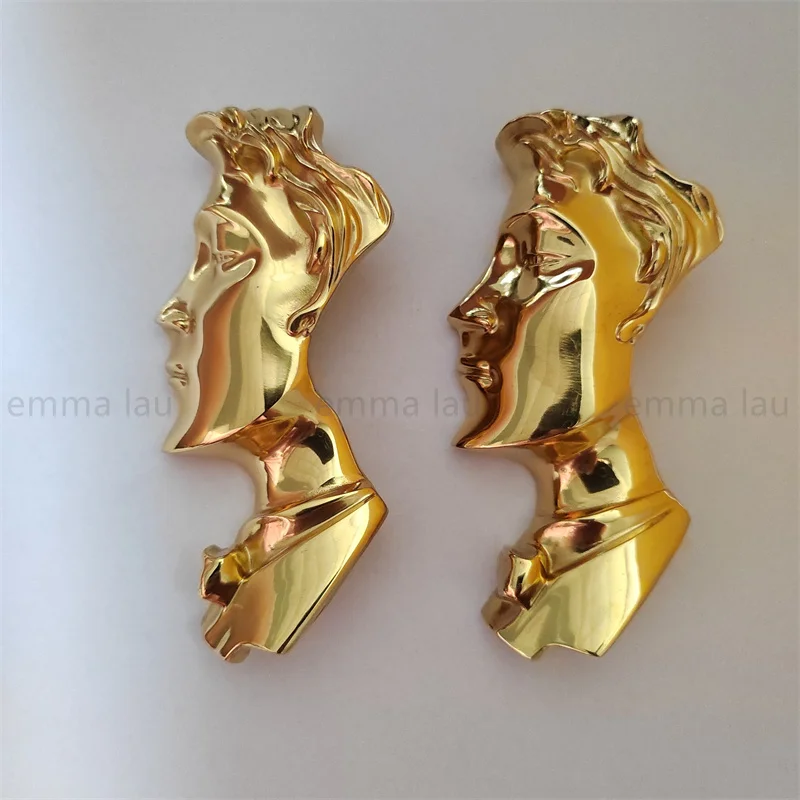 Bright Gold Art Face Wardrobe Handle Drawer Knob Solid Brass Cupboard Cabinet Door Hanldes Decor Furniture Pulls