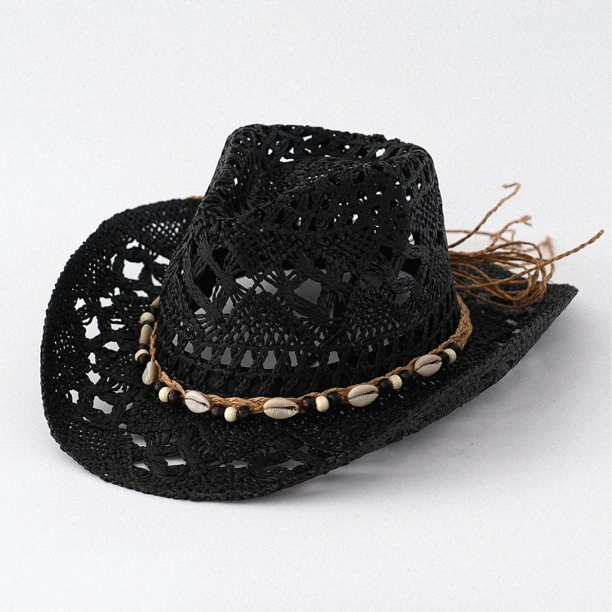 Western Cowboyhut für Herren und Damen, Sommer, Outdoor, Strand, große Krempe, ausgehöhlte, atmungsaktive Sonnenschutz- und Schattierungs-Strohhüte