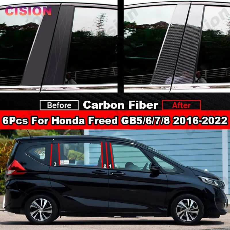 For Honda Freed GB5 GB6 GB7 GB8 2016-2022 Black Carbon Fiber Window Door Column B C Pillar Post Cover Trim Mirror Effect Sticker