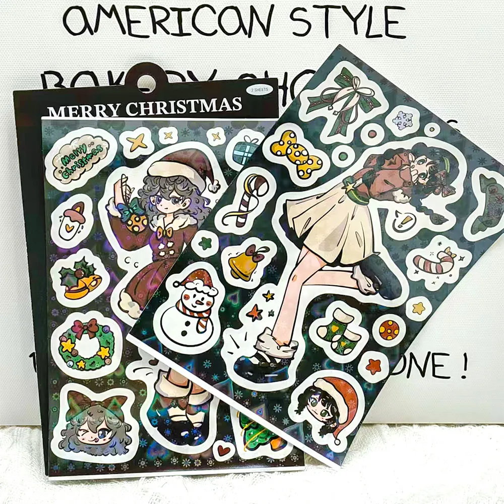 2Sheets Funny Christmas Girl Stickers DIY Cartoon Character Decals For Refrigerator Laptop Luggage Scrapbook Phone Case Stickers