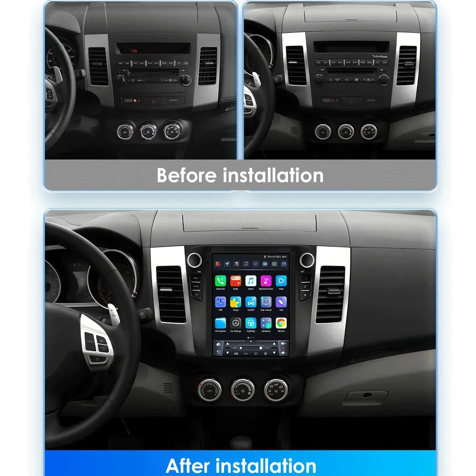 Wireless CarPlay Android Auto Car Radio for Mitsubishi Outlander Xl 2 2008-2013 GPS Multimedia Player Stereo 9.7'' QLED Screen
