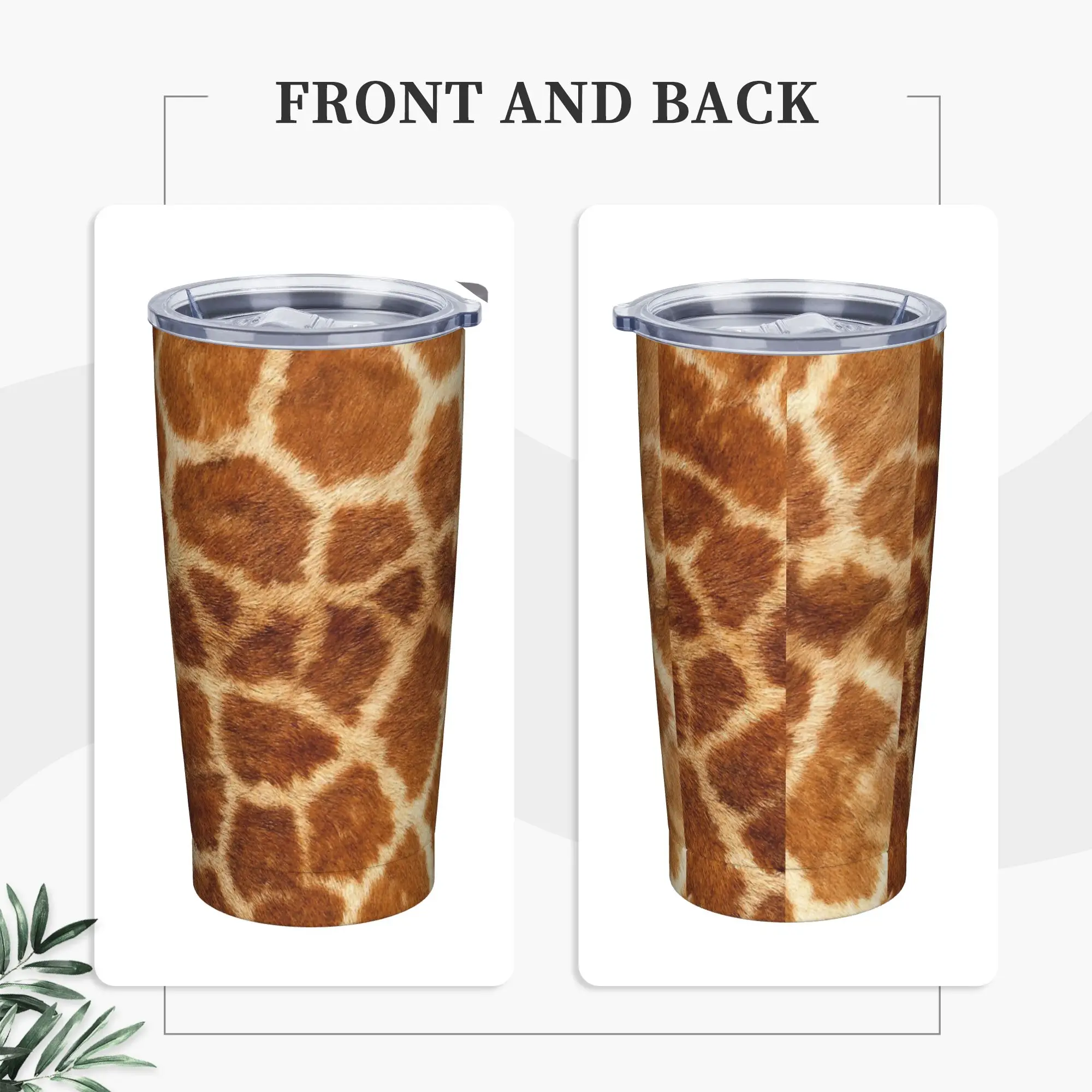 Giraffe Skin Tumbler Vacuum Insulated Animal Fur Leopard Texture Coffee Cups Stainless Steel Travel Mugs Water Bottle, 20oz