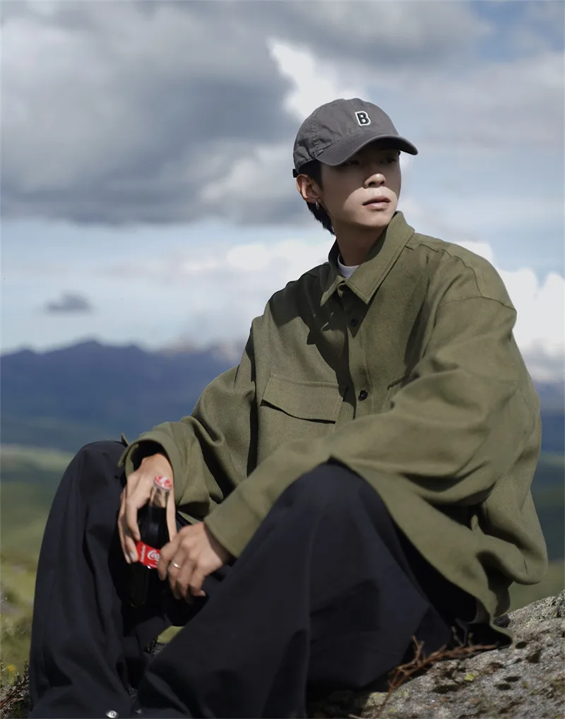 

Мужская удлиненная рабочая рубашка в стиле casual, простая, осенняя, в японском ретро-стиле, свободного кроя, из полиэфирного волокна.