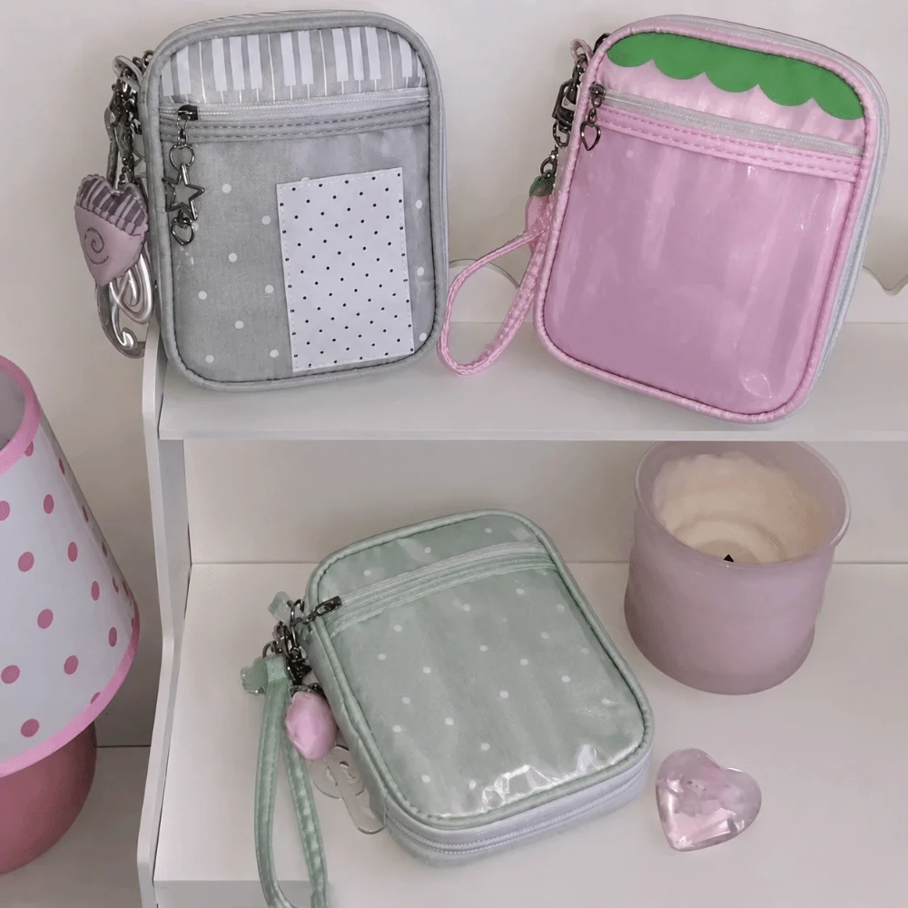 Clear Window Anime Ita Bag Lanyard Included Polka Dot Pattern Photocard Storage Bag Multifunctional Strawberry Print