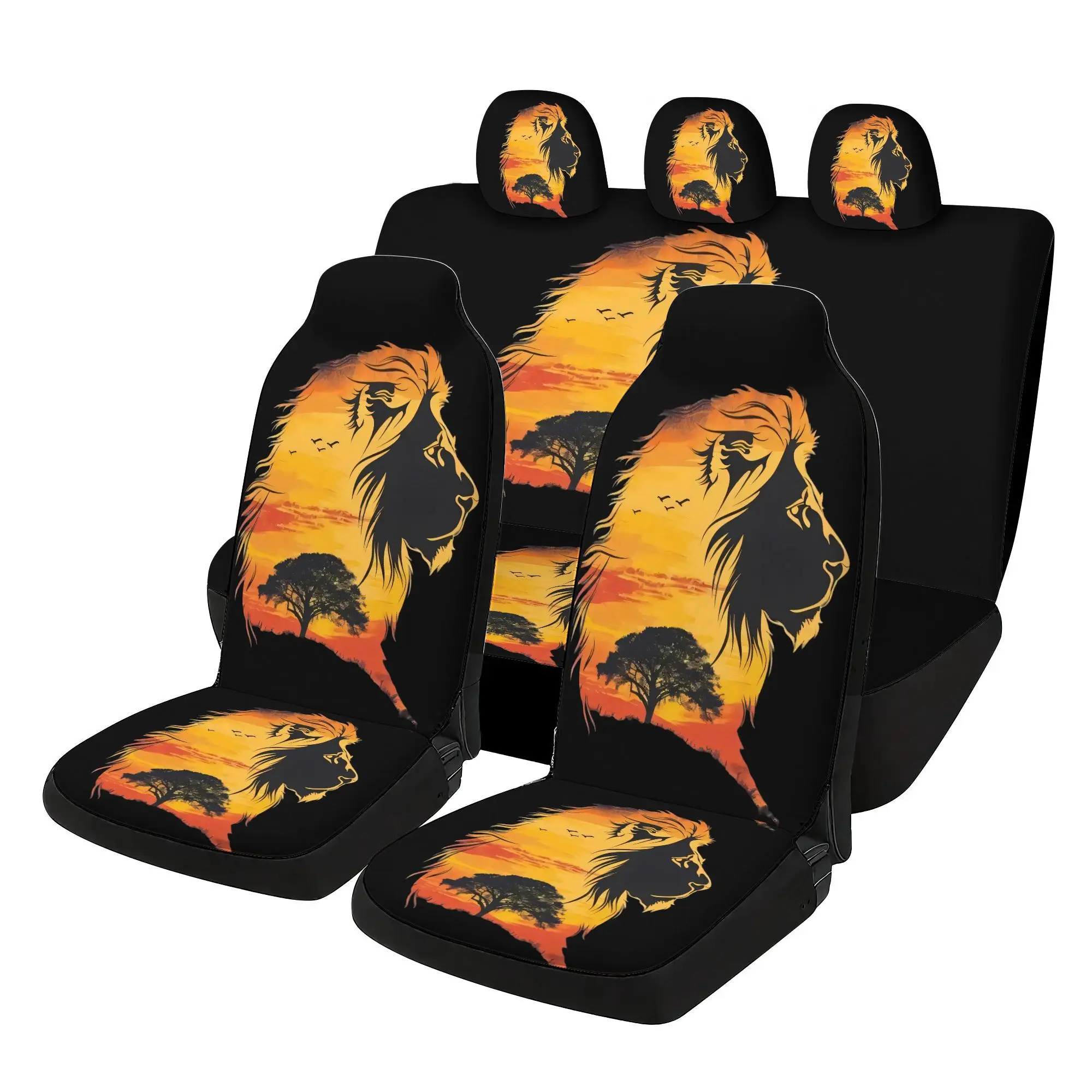 7-Item Collection Of Lion Silhouette Car  Covers - Featuring 2 Front  Covers, 1 Rear  Back Cover, 1 Rear  Cover,