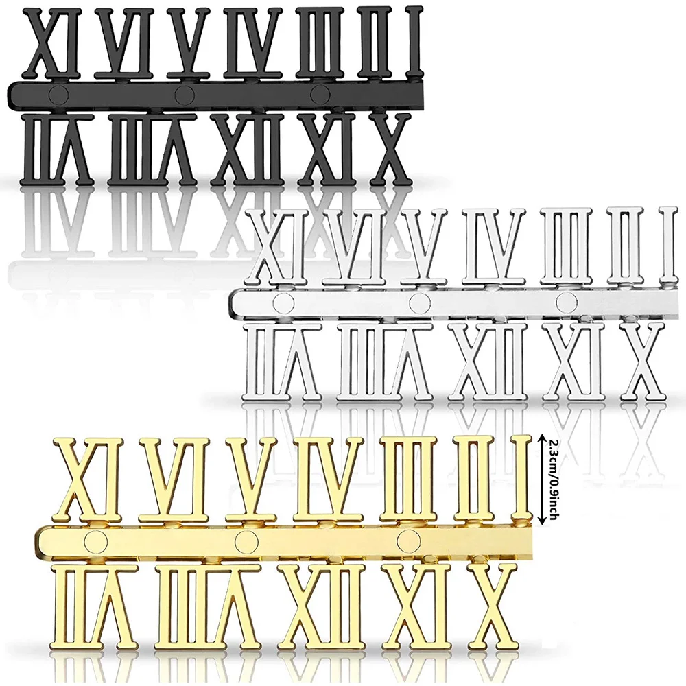 kuaishan 15 Pieces Clock Numerals Kit DIY Digital Clock Numbers Clock Hands Replacement Parts Clock Accessories (Roman Numerals)