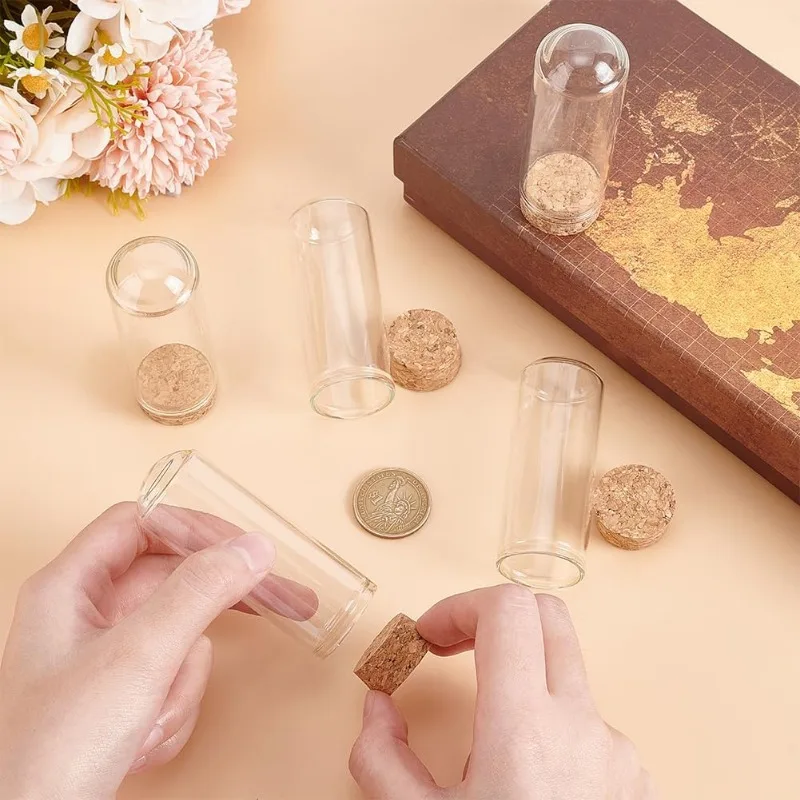 20Pcs Dome Decorative Jars 1.2x3.4inch Glass Display Dome Cloche Glass Bell Jar with Cork Base for Flower Storage Specimens