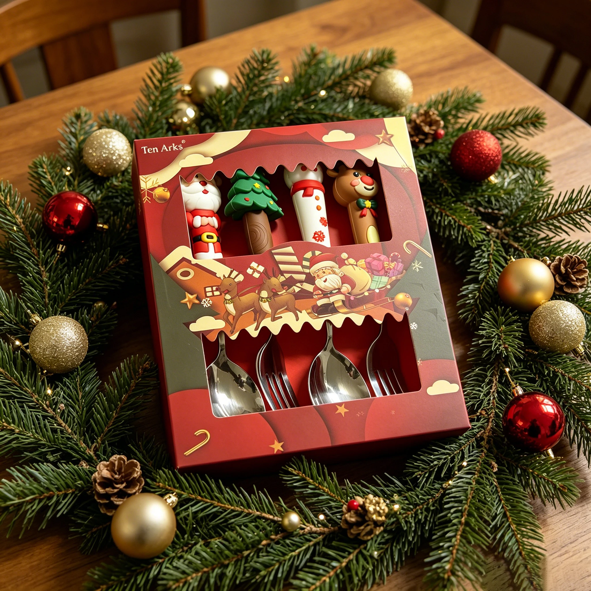 The Store Offers A Special Promotion Of The Christmas Spoon And Fork Set In A Four Piece Pack