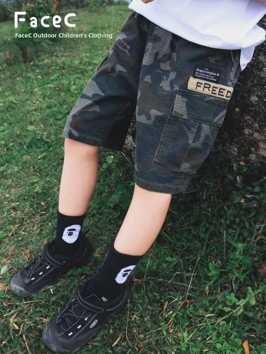 facec-boys-camouflage-workwear-shorts-pure-cotton-outdoor-loose-fit-five-inch-pants-summer-new-arrival-children's-clothing