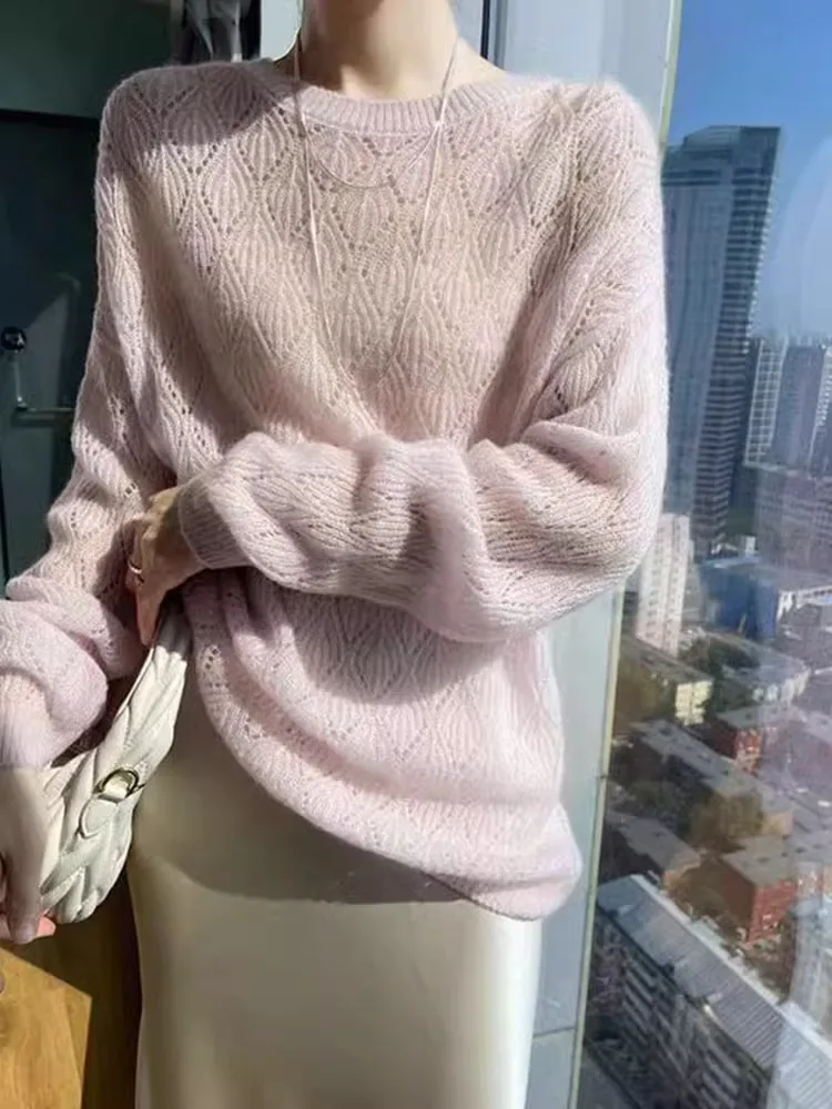 Длинный свек на шнуровке, круглый цвет Ne, повседневный вязаный свитер с эффектом похудения, топ ранней осени для женщин