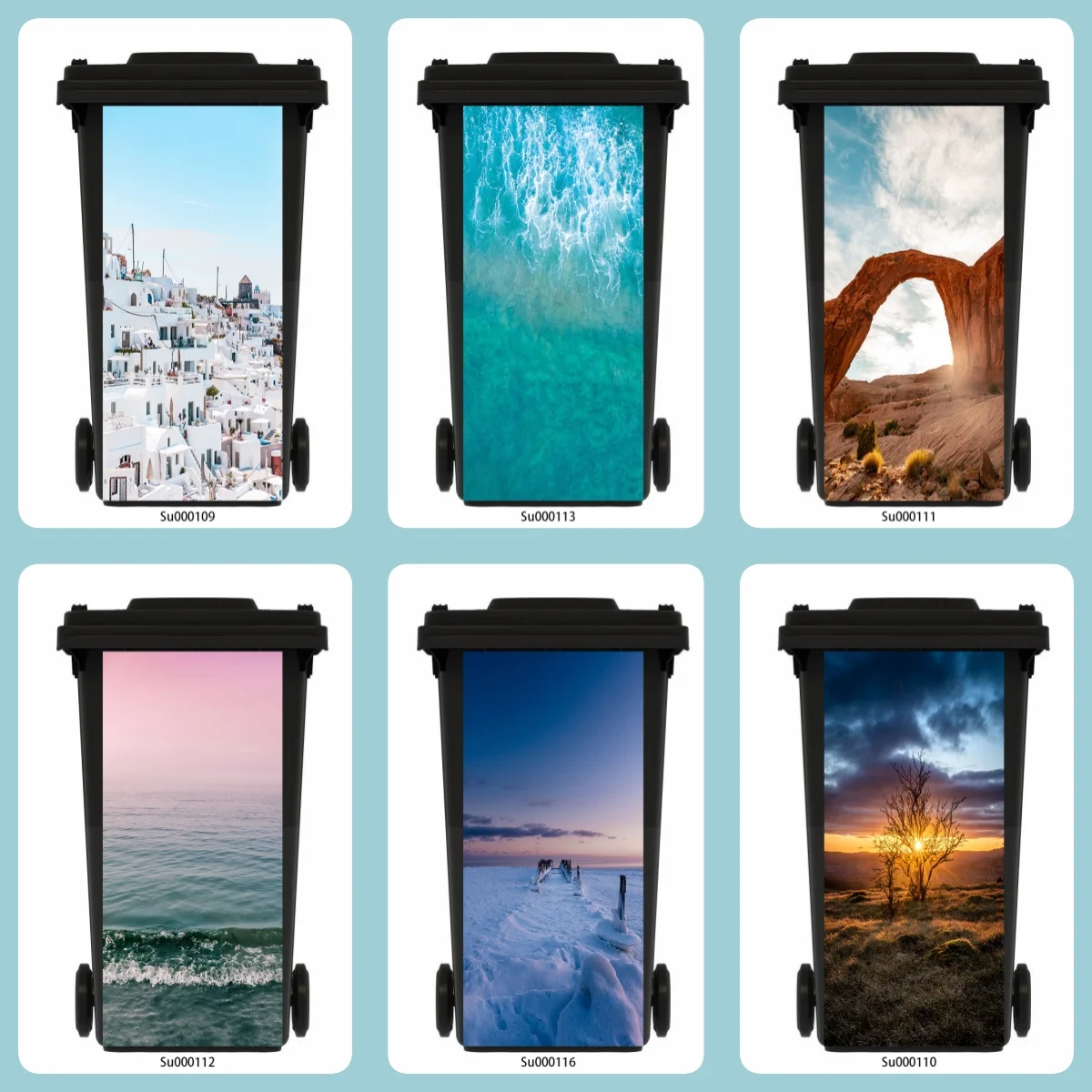 

Santorini Architecture, Seaside Sunset Famous Scenery Trash Can Decals Wallpaper Home Cabinets Decoration Wheelie Bin Stickers