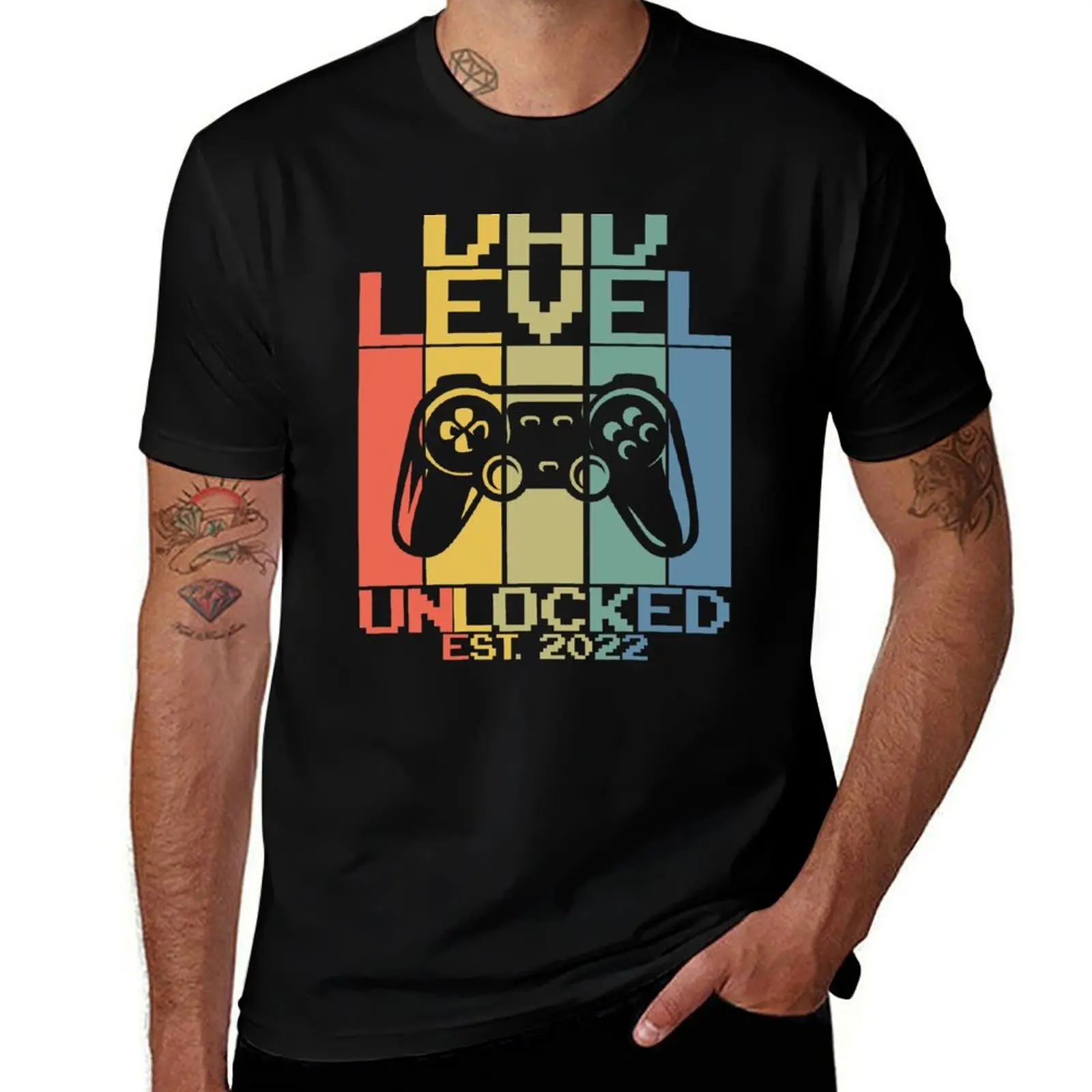 Mens Pregnancy Announcement Dad Level Unlocked est 2022 Soon To Be Father T-Shirt Trendy Print Short Sleeve T-Shirt