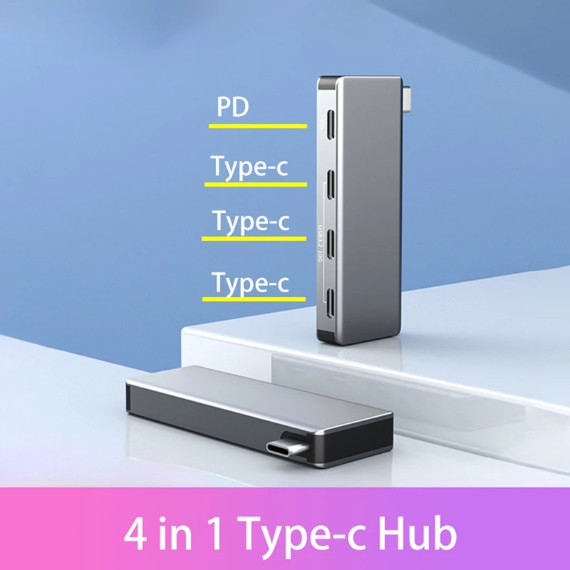 Hub Tipe C 4 In 1, USB Tipe C ke USB Tipe C ke USB 3,2 Gen2 Hub Splitter adaptor PD 10Gbps untuk PC Desktop Laptop Pro Air