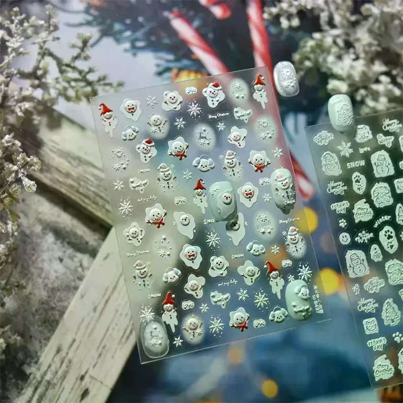 Lindo estilo navideño arco copo de nieve muñeco de nieve árbol de Navidad pegatinas para decoración de uñas pegatinas impresas para decoración de uñas para mujeres regalos