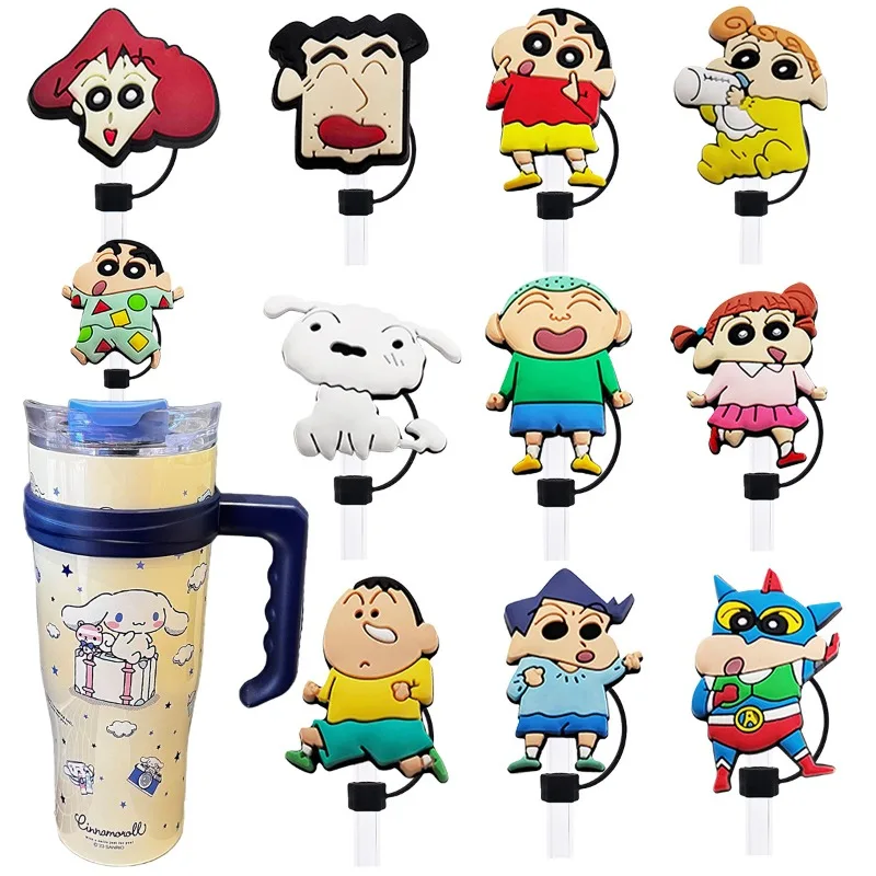

21pcs Kawaii Crayon ShinChans Straw Cover Cap 10MM Drink Straw Plug Reusable Splash Proof Drinking Fit Cup PVC Accessorie Party