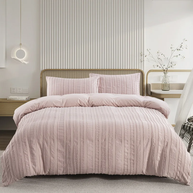 Tufted Boho Duvet Cover Queen King Pink Bedding Set Soft 2/3 Pcs Farmhouse Shabby Chic Embroidery Comforter Cover For Girl Women