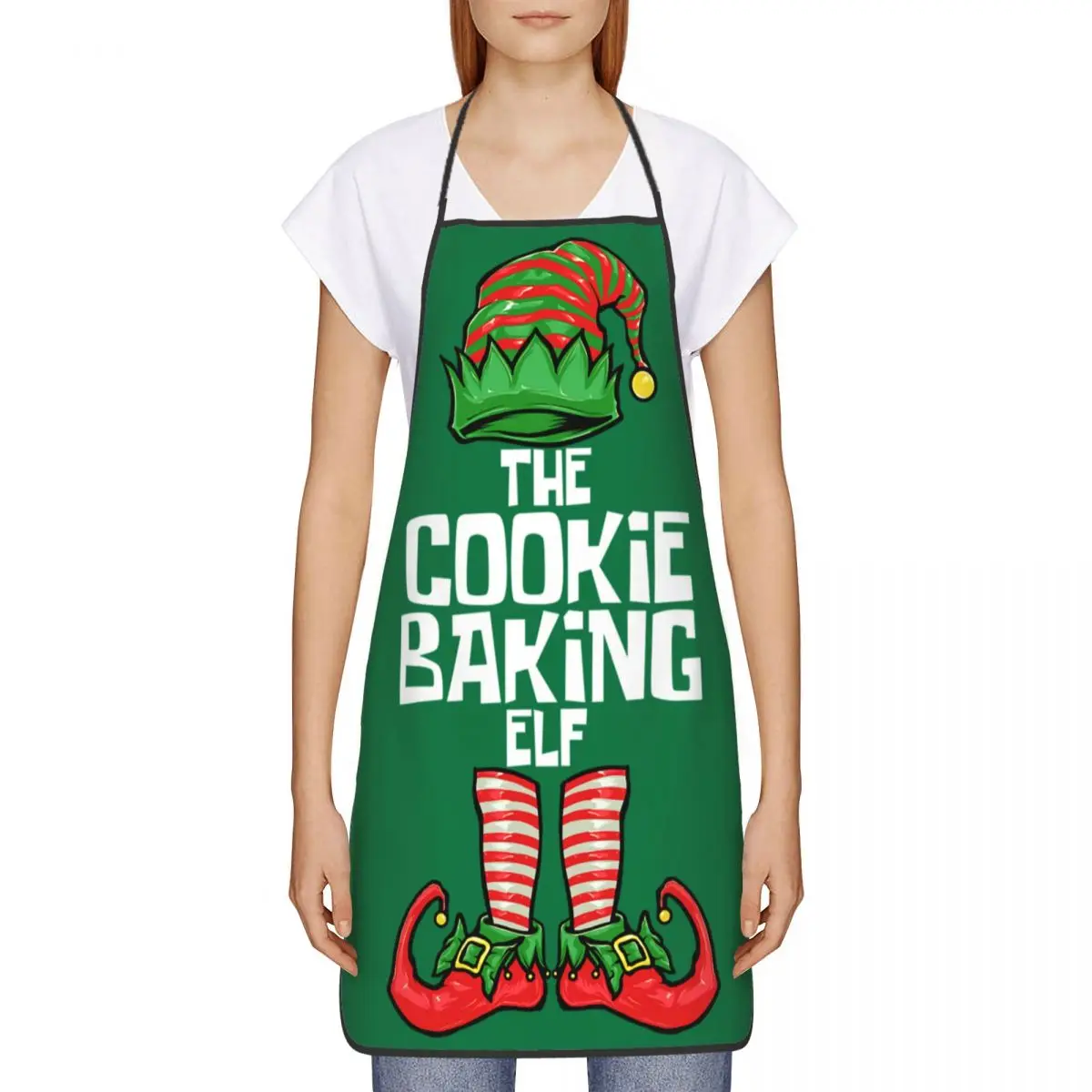 Christmas Cookie Baking Elf Apron Women Men Unisex Bib Kitchen Cooking Tablier Cuisine Chef Gardening