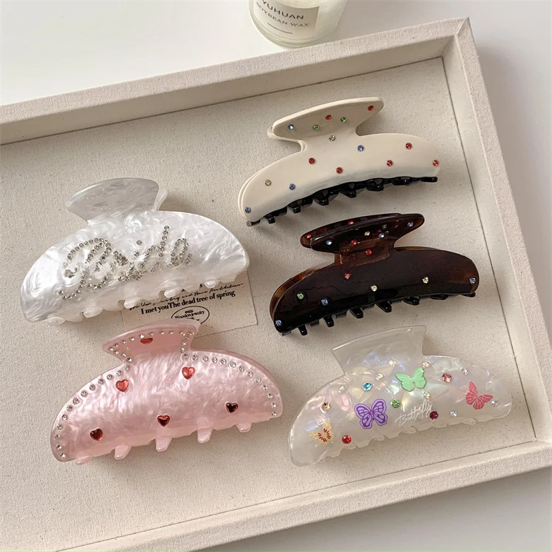 

Korean Geometric Acetate Hair Claws Women Fashion Diamond Letter Crabs Hair Claw Shark Hair Accessories Banana Clip For Woman