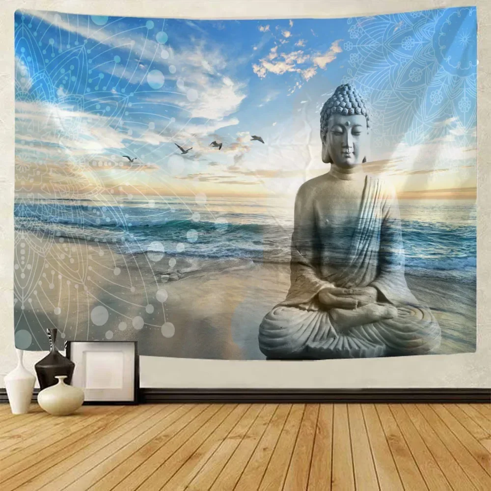 

Buddha tapestry hanging on the wall, meditator seven chakras, Indian Bohemian style, mantra, Tapiz, hippie home decoration