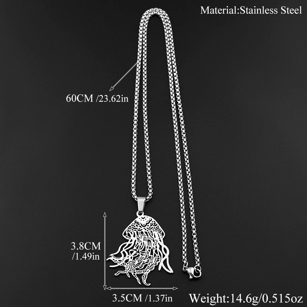 Niedliche Quallen-Ozean-Anhänger-Halskette für Damen und Herren aus Edelstahl in Silberfarbe – Modischer Schmuck für Liebhaber der Meereskultur – Geschenke – Detail 3