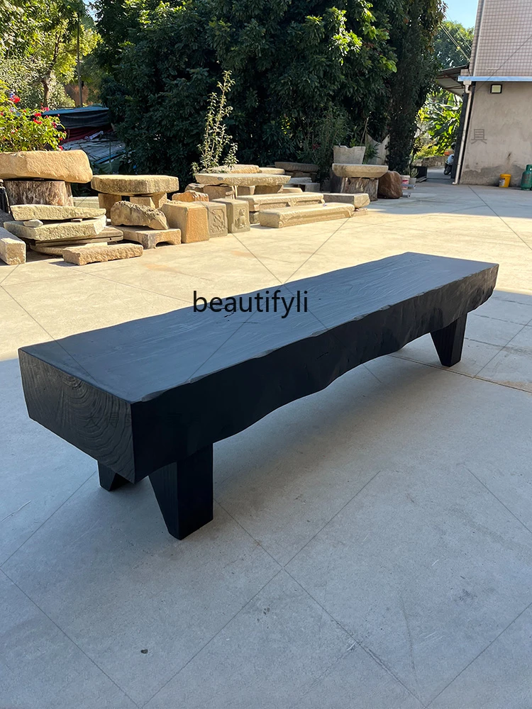 Silk Style Log Bench Carbonized Black B & B Shopping Mall Clothing Store Rest Solid Wood Shoe Changing Stool