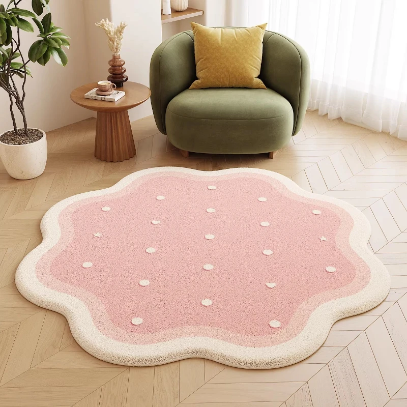 Bedroom Carpet Soft  Fluffy Comfortable Floor Mat Dopamine Pink Floral Irregular Rug Dressing Table Rugs Home Decor Alfombra
