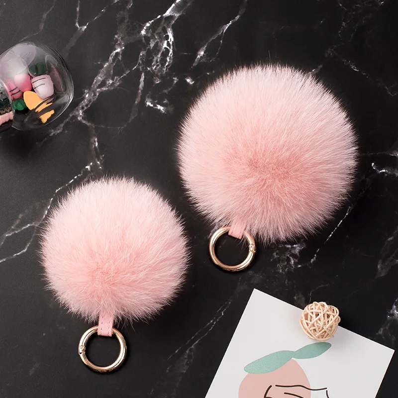 12cm Fluffy Real Fox Fur Ball Poms Keychain For Women Luxury Pompom Keyring Accessories Bag Decoration Emo Trinket Jewelry Gifts