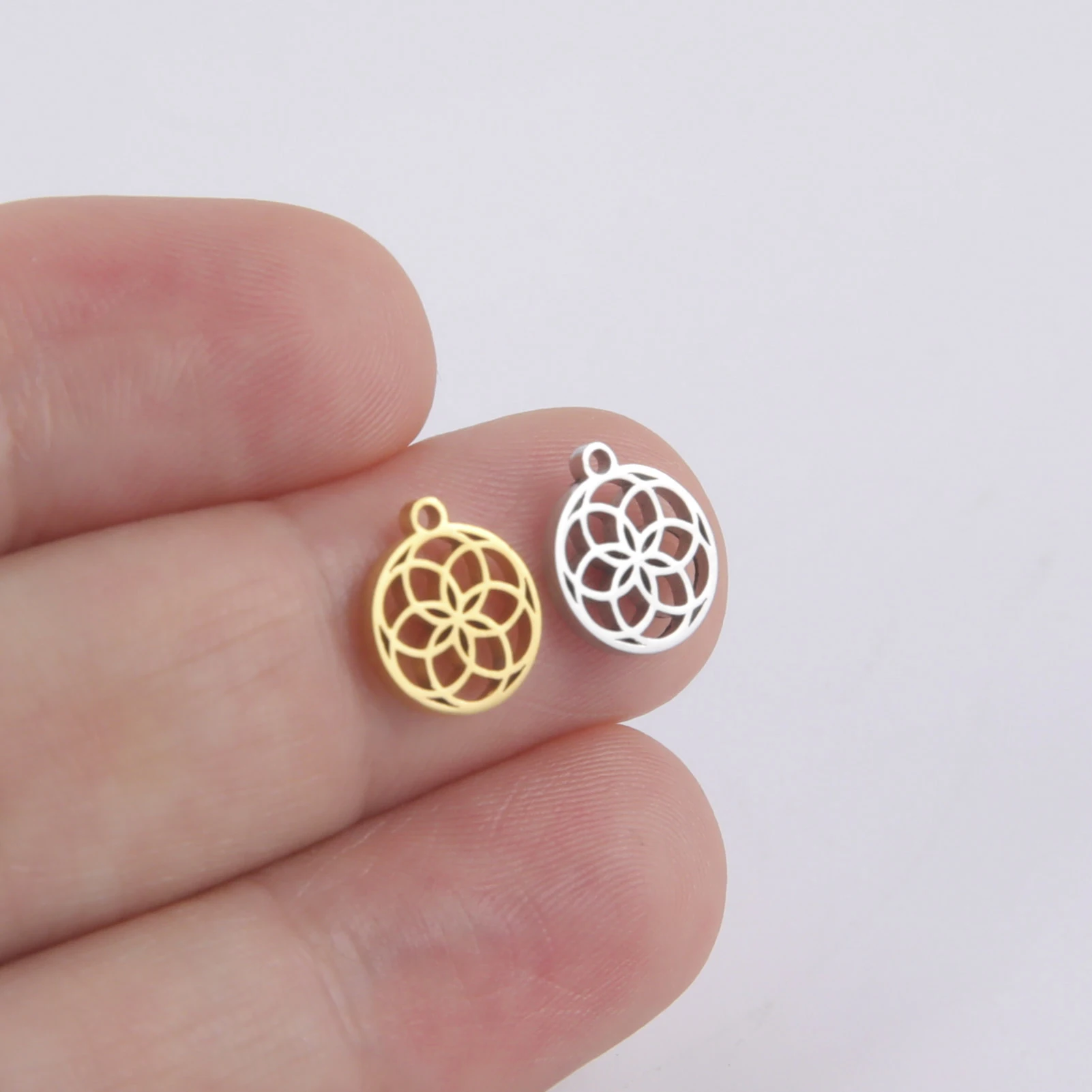 Skyrim 5pcs/lot 10mm Small Flower of Life Charms for Jewelry Making Stainless Steel Gold Color DIY Pendant for Necklace Bracelet