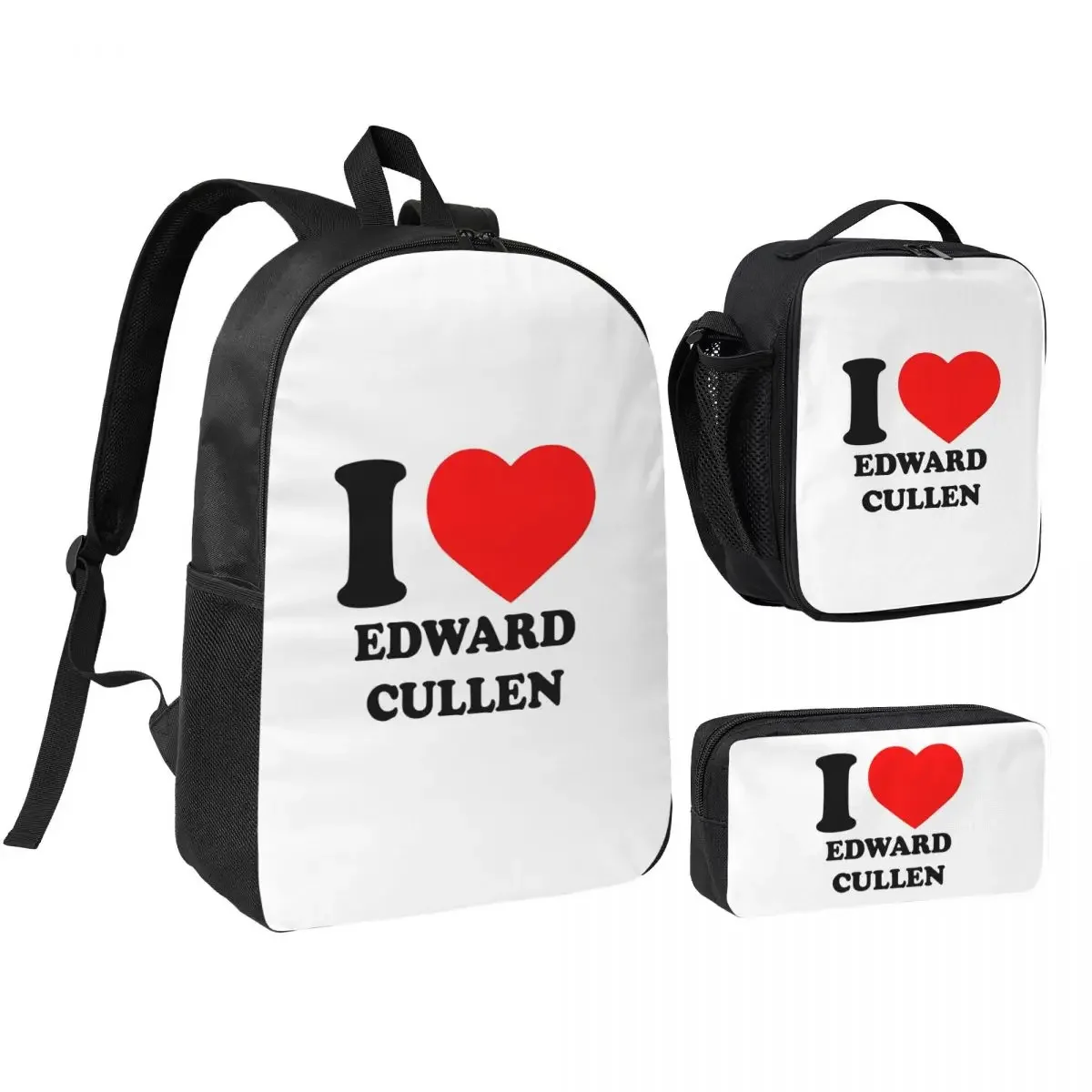 Edward Cullen Twilight Backpack Student Boys Girls BookBag School Bag Computer Shoulder Bags 3ps Insulated Lunch Bag Pencil Case