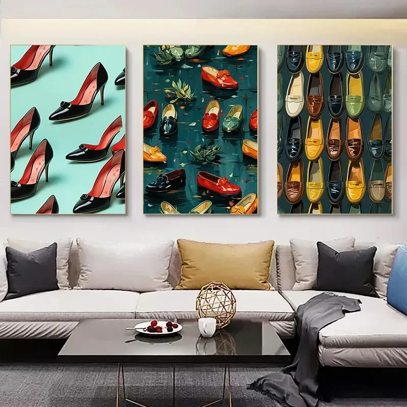 Women's Shoes High Heels Wall Stickers Decoration Home Decorations Canvas Printing Decorative Painting for Bedroom Home Decor