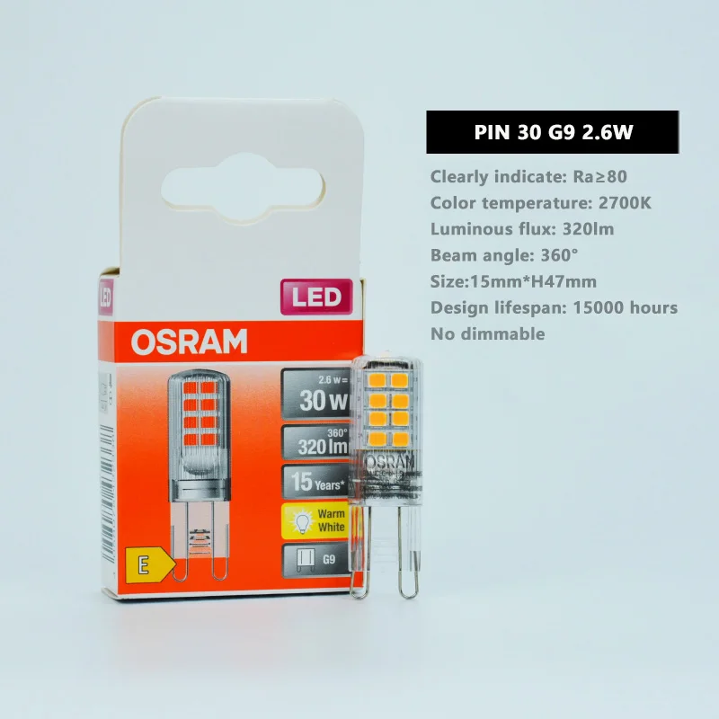 OSRAM LED PIN 30 G9 2.6W 3W 2700K Lampada bianca calda trasparente 300 °   Luce 220V LED Illuminazione originale per interni ed esterni
