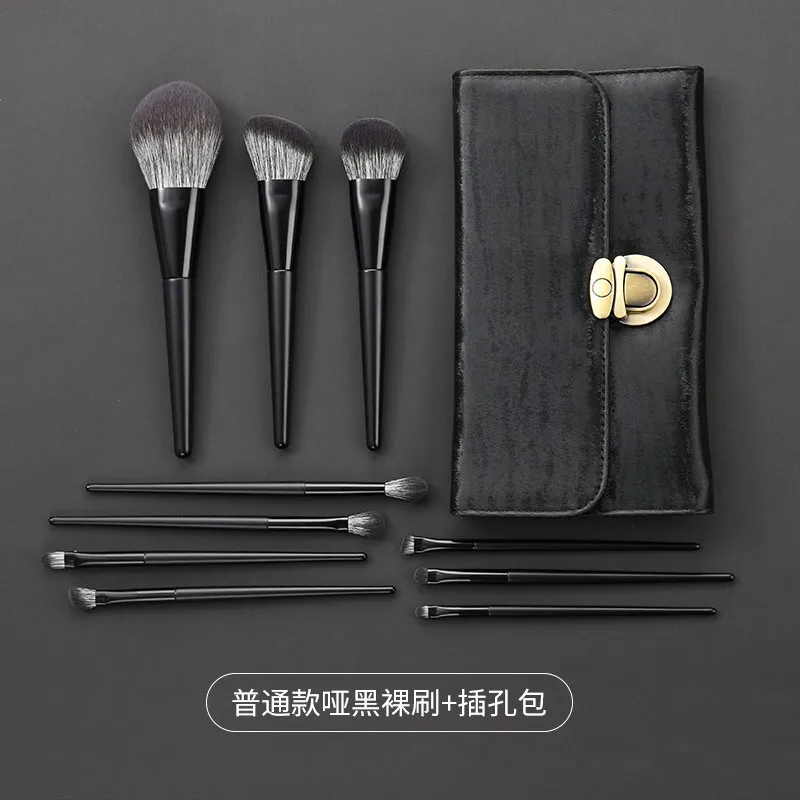 Conjunto de pincéis de maquiagem preto fosco de cabelo de nylon portátil em pó conjunto completo de ferramentas fundação