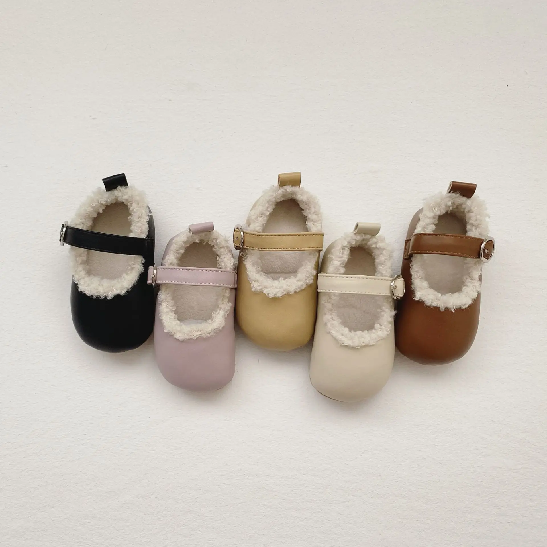 Baby Fleece Shoes Winter Princess Soft Sole Non-slip Pre-walk Shoes Baby Girls Thick Warm Small Leather Shoes XZ281