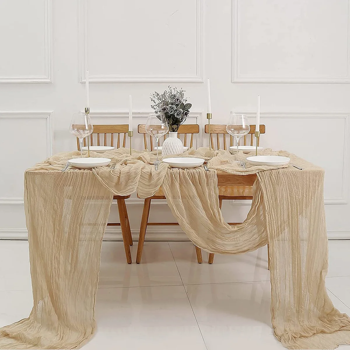 

2/6/12pcs Semi-sheer Gauze Table Runner Beige Cheesecloth Table Dining Rustic Country Wedding Party Bridal Shower Decoration