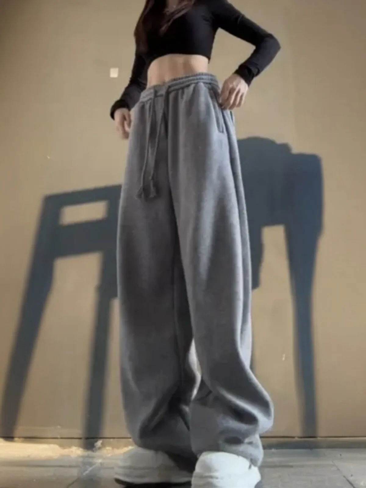 

American Casual Sports Straight Leg Sweatpants Men's Autumn Winter Thickened Fleece Loose Slimming Wide Leg Pants