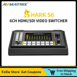 Avmatrix SHARK S6 6CH SDI Inputs Multi-Format Streaming Video Switcher With 5-inch HD Display,Audio Mixer,USK&DSK