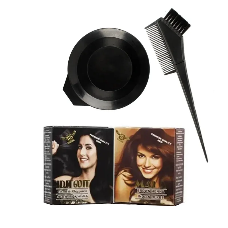 Tinte para el cabello de Henna de la India, tinte para el cabello de planta pura Natural que cubre el cabello blanco, peine de tazón negro marrón, herramientas de teñido del cabello 60 g/caja