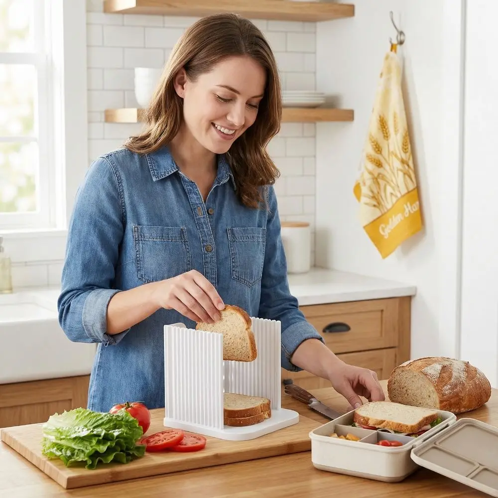 Outil de cuisine : Coupe-pain en plastique pour trancher uniformément le pain, guide de découpe durable, pliable, base antidérapante, pour boulangerie