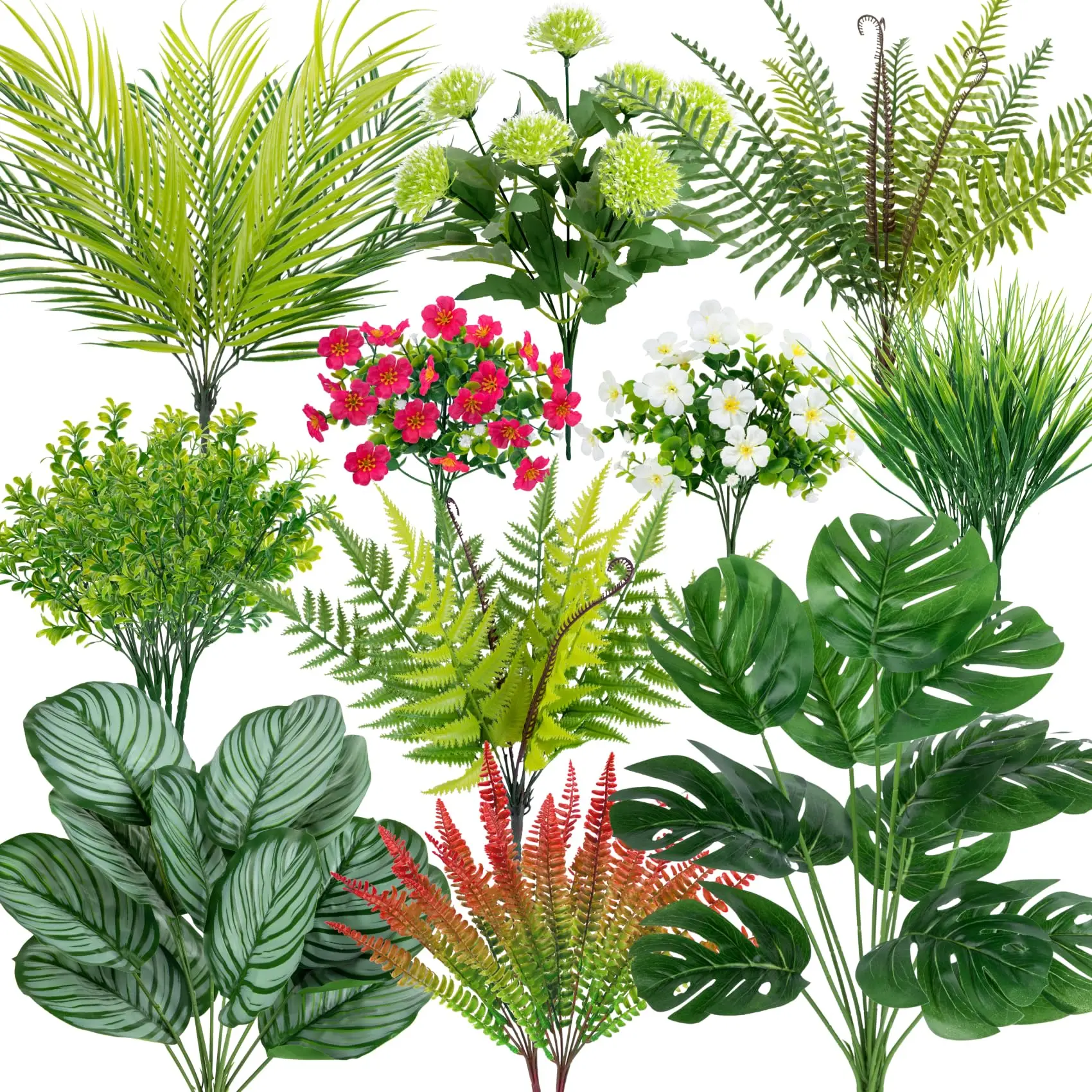 26Pcs Artificial Plants Outdoor Artificial Flowers Greenery Boston Fern Faux Shrubs Plastic Plant for Garden Porch Home Decor
