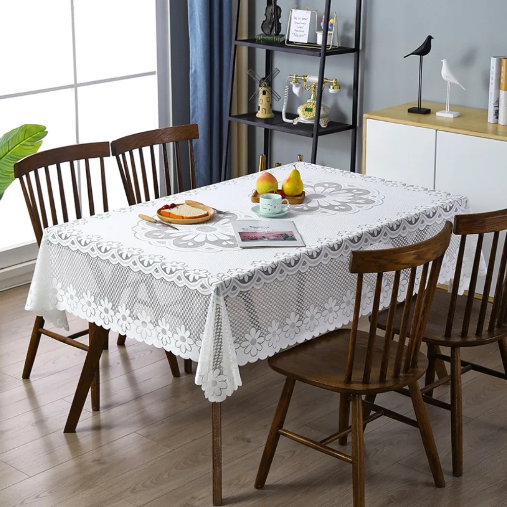 

Table Decoration Antique Lace Hollow Tablecloth Embroidered Floral White Table Linen Universal European Table Cover Restaurant