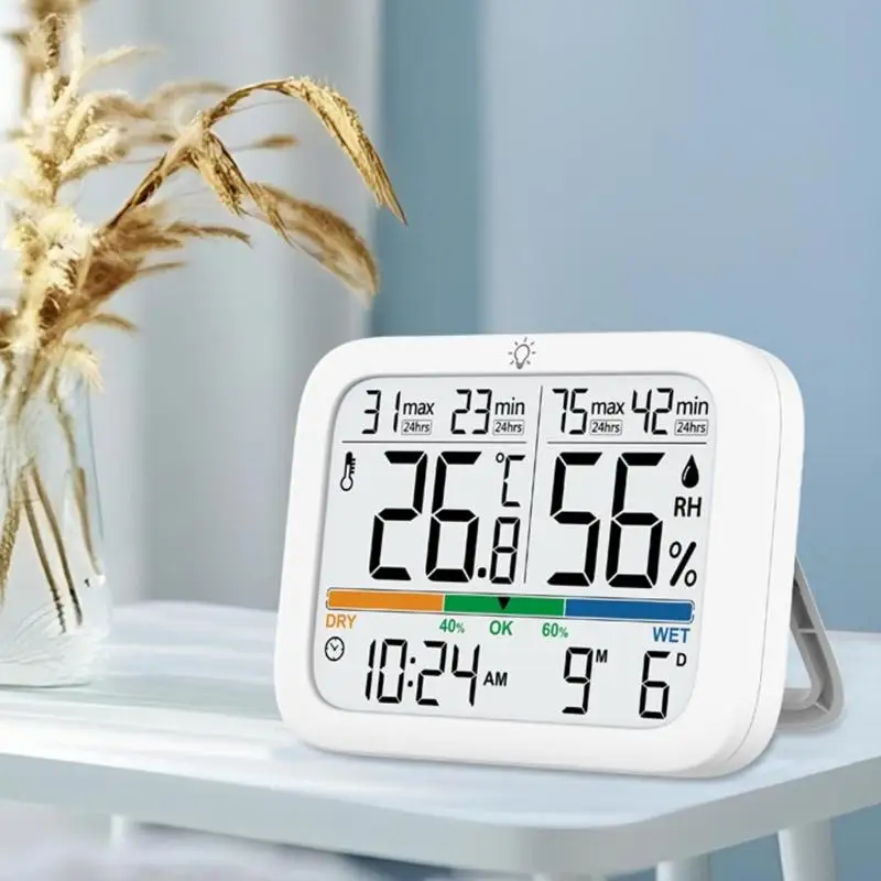 Digital Indoor Temperature Moisture Monitor with Large Screen Display, Room Comfort Clock for Bedroom Office Nursery, Wall D2RD