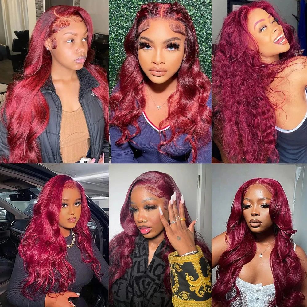 99J Burgundy Body Wave Wigs Preplucked 13x4 Lace Frontal Human Hair Wigs 30Inch 200% Wine Red Lace Wigs For Women