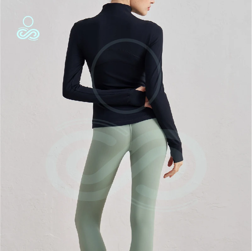 Winter Sports Jacket with Patchwork Slimming Yoga Top Nude with Finger Cots Thickened Fitness Suit Fashionable Women's Clothing