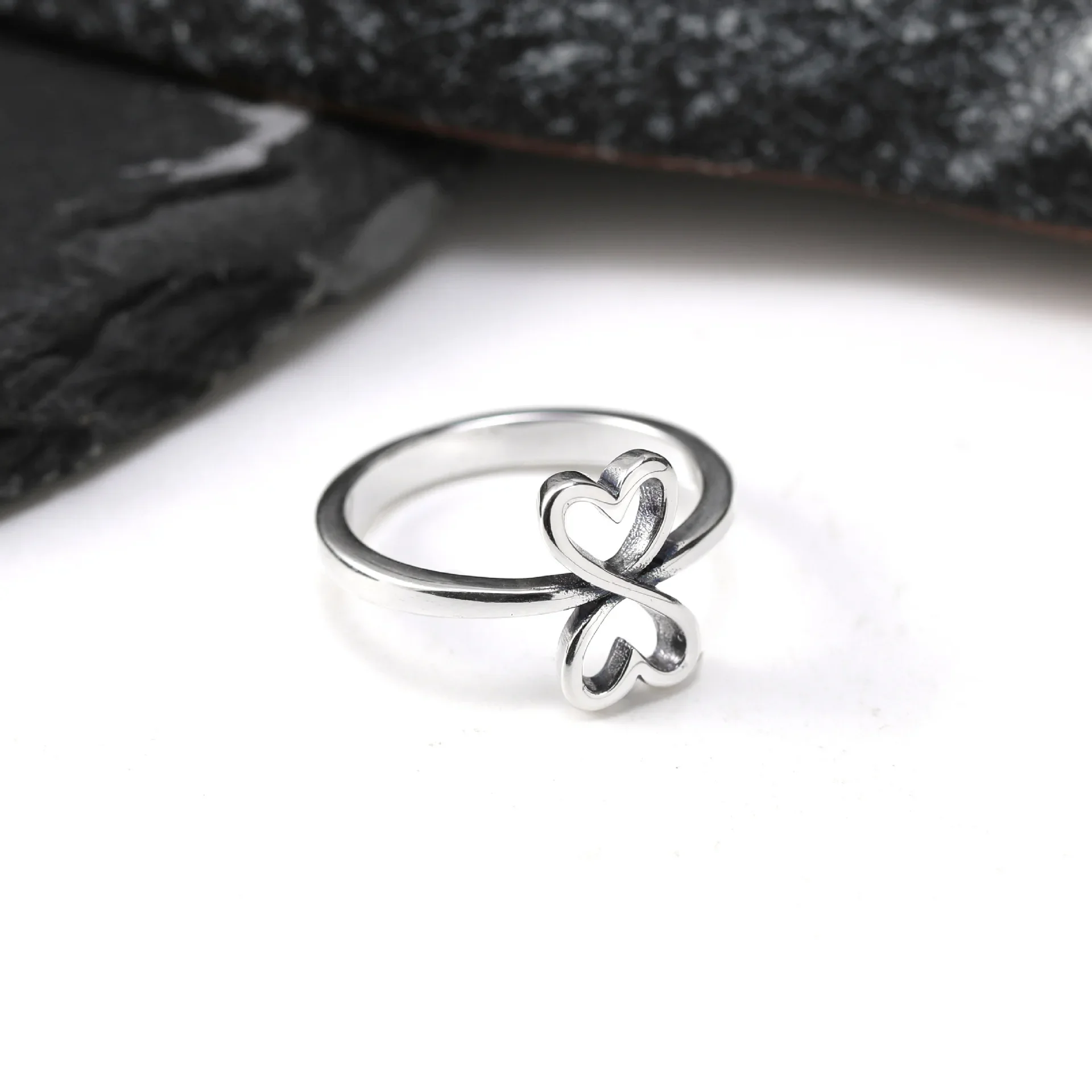 2027 Style S925 Sterling Silver Stackable Infinity Double Heart Ring, Intertwined Open Hearts Infinity Design, Mirror Polished Silver, Simple Romantic Aesthetic, Everyday Wear Jewelry, Wonderful Gift for Lovers 2