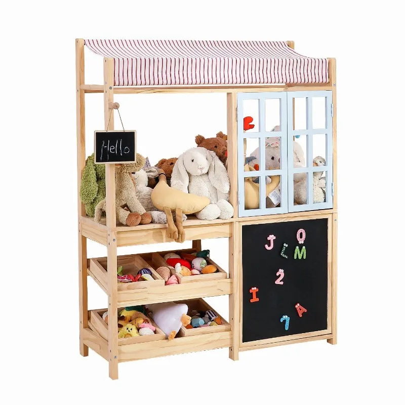 Toy storage rack, solid wood play house store room layout drawing board picture book rack integrated