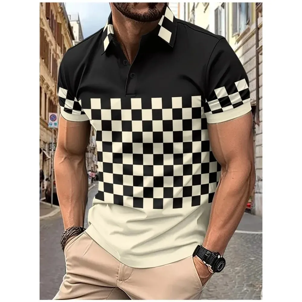 2024 Fashion Polo Shirt New Men Polo Shirt Short Sleeve Polo Shirt Striped Casual Business Polo Shirt Tops Mens Summer Clothing