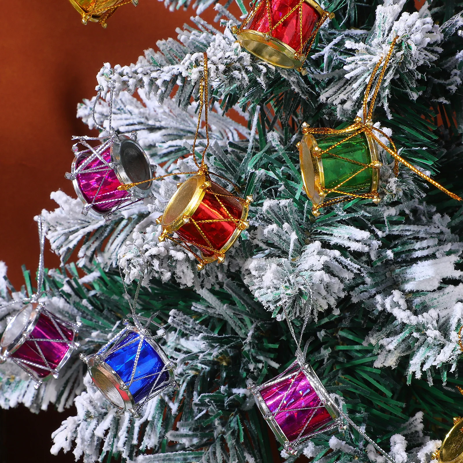 

60Pcs Mini Drum Hanging Pendants Christmas Ornaments Colorful Glitter Xmas Tree Hanging Ornament Party Decor Christmas Ornaments