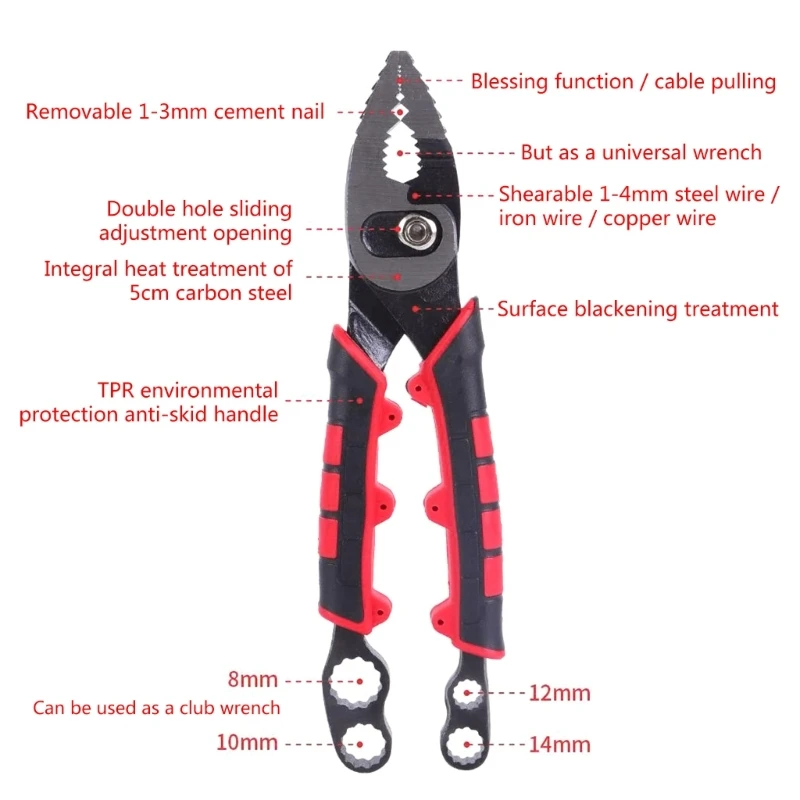 8In Carp Plier Slip Joint Plier Multifunctional Wire Cutting Pliers Pulling Plier Water Pipe Plier with Plum Dropship