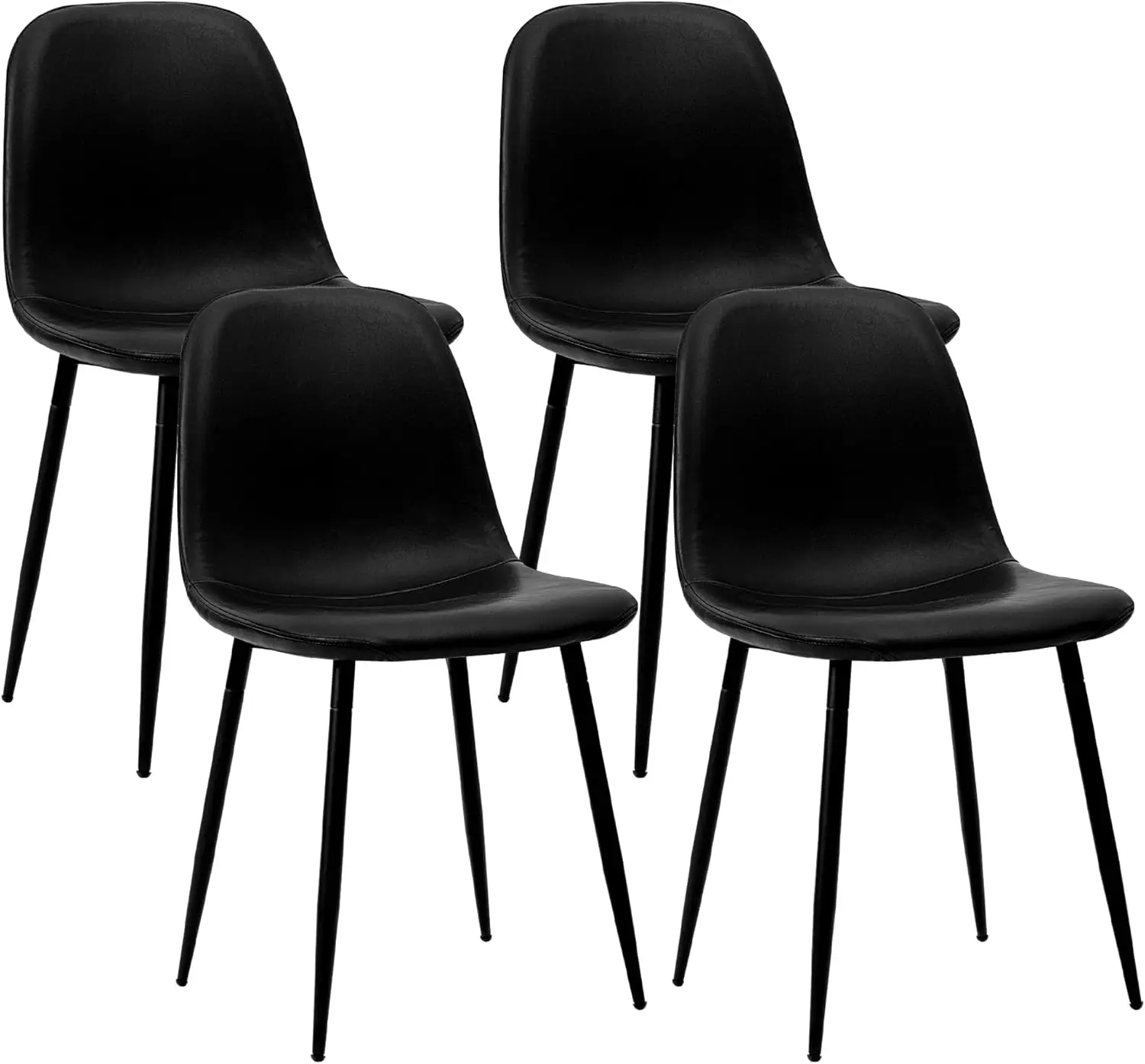 Black Faux Leather & Metal Dining Chairs for Dining, Living & Meeting Rooms, Set of 4