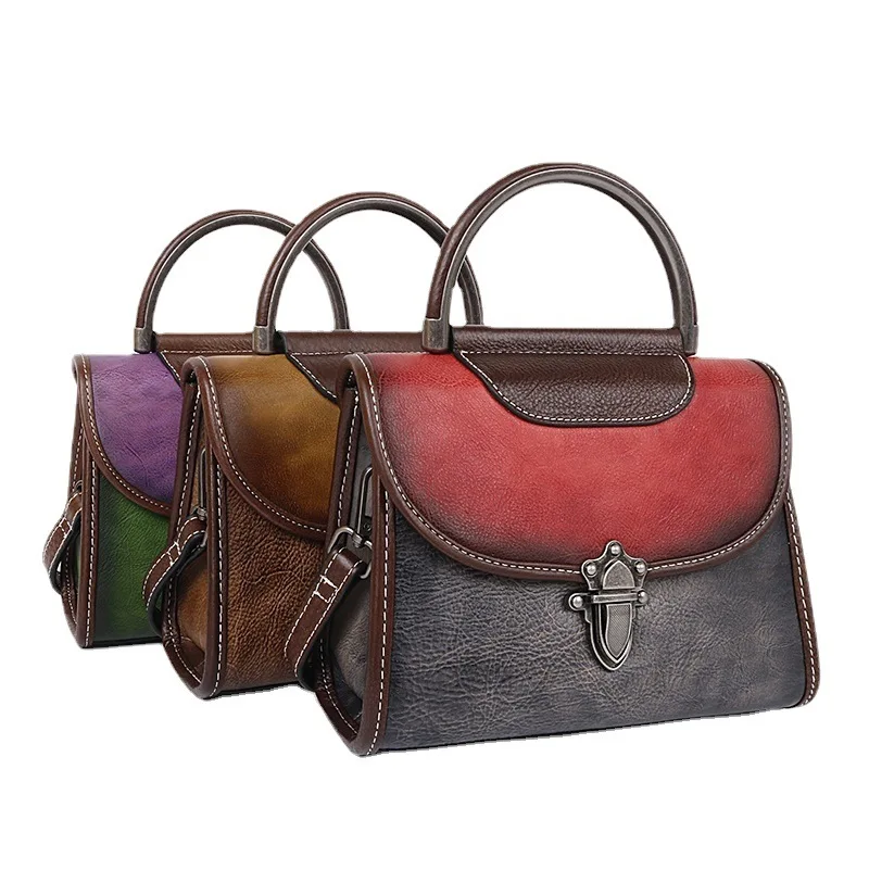 

Women's New Fashion Genuine Leather Vintage Manual Coloring Flap Handbag ShoulderBag CrossbodyBag Office Daily